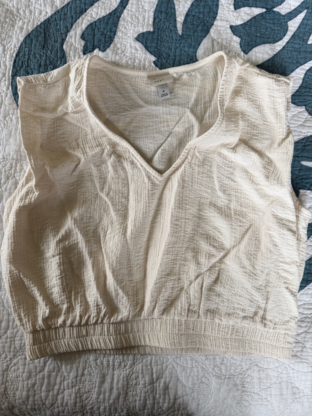 a new day Cream Textured V-Neck Sleeveless Crop Top